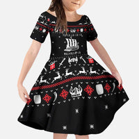 Viking Christmas Family Matching Short Sleeve Bodycon Dress and Hawaiian Shirt with Fa La La La La Valhalla Quote and Longship Nordic Pattern - Wonder Print Shop