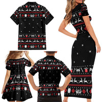Viking Christmas Family Matching Short Sleeve Bodycon Dress and Hawaiian Shirt with Fa La La La La Valhalla Quote and Longship Nordic Pattern - Wonder Print Shop