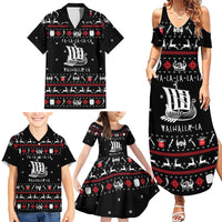 Viking Christmas Family Matching Summer Maxi Dress and Hawaiian Shirt with Fa La La La La Valhalla Quote and Longship Nordic Pattern - Wonder Print Shop