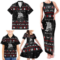 Viking Christmas Family Matching Tank Maxi Dress and Hawaiian Shirt with Fa La La La La Valhalla Quote and Longship Nordic Pattern - Wonder Print Shop