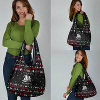 Viking Christmas Grocery Bag with Fa La La La La Valhalla Quote and Longship Nordic Pattern - Wonder Print Shop