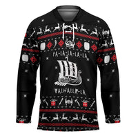 Viking Christmas Hockey Jersey with Fa La La La La Valhalla Quote and Longship Nordic Pattern - Wonder Print Shop
