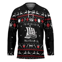 Viking Christmas Hockey Jersey with Fa La La La La Valhalla Quote and Longship Nordic Pattern - Wonder Print Shop