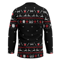 Viking Christmas Hockey Jersey with Fa La La La La Valhalla Quote and Longship Nordic Pattern - Wonder Print Shop