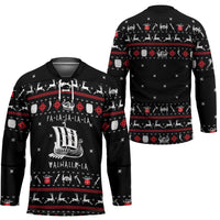 Viking Christmas Hockey Jersey with Fa La La La La Valhalla Quote and Longship Nordic Pattern - Wonder Print Shop