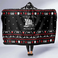 Viking Christmas Hooded Blanket with Fa La La La La Valhalla Quote and Longship Nordic Pattern - Wonder Print Shop