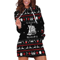 Viking Christmas Hoodie Dress with Fa La La La La Valhalla Quote and Longship Nordic Pattern - Wonder Print Shop