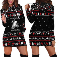Viking Christmas Hoodie Dress with Fa La La La La Valhalla Quote and Longship Nordic Pattern - Wonder Print Shop