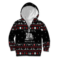 Viking Christmas Kid Hoodie with Fa La La La La Valhalla Quote and Longship Nordic Pattern - Wonder Print Shop