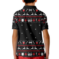 Viking Christmas Kid Polo Shirt with Fa La La La La Valhalla Quote and Longship Nordic Pattern - Wonder Print Shop