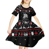 Viking Christmas Kid Short Sleeve Dress with Fa La La La La Valhalla Quote and Longship Nordic Pattern - Wonder Print Shop