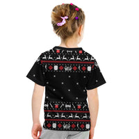 Viking Christmas Kid T Shirt with Fa La La La La Valhalla Quote and Longship Nordic Pattern - Wonder Print Shop