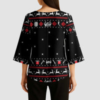 Viking Christmas Kimono Sleeve Blouse with Fa La La La La Valhalla Quote and Longship Nordic Pattern - Wonder Print Shop