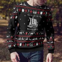 Viking Christmas Ugly Christmas Sweater with Fa La La La La Valhalla Quote and Longship Nordic Pattern - Wonder Print Shop