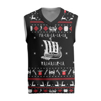 Viking Christmas Knitted V-Neck Vest with Fa La La La La Valhalla Quote and Longship Nordic Pattern - Wonder Print Shop