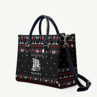 Viking Christmas Leather Bag with Fa La La La La Valhalla Quote and Longship Nordic Pattern - Wonder Print Shop