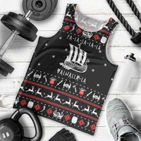 Viking Christmas Men Tank Top with Fa La La La La Valhalla Quote and Longship Nordic Pattern - Wonder Print Shop