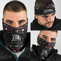 Viking Christmas Neck Gaiter with Fa La La La La Valhalla Quote and Longship Nordic Pattern - Wonder Print Shop