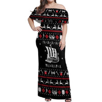Viking Christmas Off Shoulder Maxi Dress with Fa La La La La Valhalla Quote and Longship Nordic Pattern - Wonder Print Shop