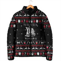 Viking Christmas Padded Jacket with Fa La La La La Valhalla Quote and Longship Nordic Pattern - Wonder Print Shop