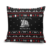 Viking Christmas Pillow Cover with Fa La La La La Valhalla Quote and Longship Nordic Pattern - Wonder Print Shop
