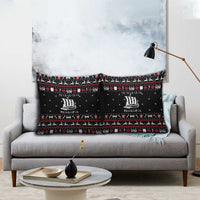 Viking Christmas Pillow Cover with Fa La La La La Valhalla Quote and Longship Nordic Pattern - Wonder Print Shop