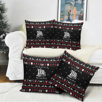 Viking Christmas Pillow Cover with Fa La La La La Valhalla Quote and Longship Nordic Pattern - Wonder Print Shop