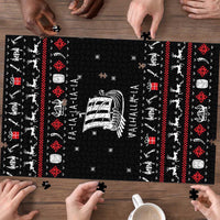 Viking Christmas Puzzle with Fa La La La La Valhalla Quote and Longship Nordic Pattern - Wonder Print Shop