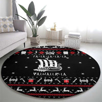 Viking Christmas Round Carpet with Fa La La La La Valhalla Quote and Longship Nordic Pattern - Wonder Print Shop