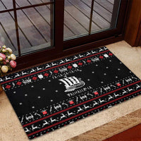 Viking Christmas Rubber Doormat with Fa La La La La Valhalla Quote and Longship Nordic Pattern - Wonder Print Shop