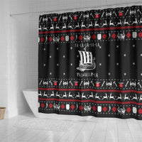 Viking Christmas Shower Curtain with Fa La La La La Valhalla Quote and Longship Nordic Pattern - Wonder Print Shop