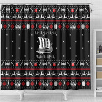 Viking Christmas Shower Curtain with Fa La La La La Valhalla Quote and Longship Nordic Pattern - Wonder Print Shop