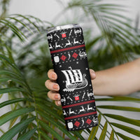 Viking Christmas Skinny Tumbler with Fa La La La La Valhalla Quote and Longship Nordic Pattern - Wonder Print Shop