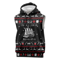 Viking Christmas Sleeveless Hoodie with Fa La La La La Valhalla Quote and Longship Nordic Pattern - Wonder Print Shop