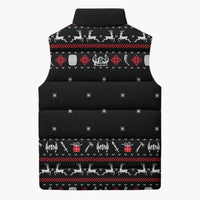 Viking Christmas Sleeveless Puffer Jacket with Fa La La La La Valhalla Quote and Longship Nordic Pattern - Wonder Print Shop