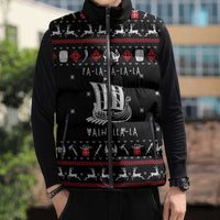 Viking Christmas Sleeveless Puffer Jacket with Fa La La La La Valhalla Quote and Longship Nordic Pattern - Wonder Print Shop
