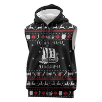 Viking Christmas Sleeveless Zip Hoodie with Fa La La La La Valhalla Quote and Longship Nordic Pattern - Wonder Print Shop