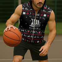 Viking Christmas Sleeveless Zip Hoodie with Fa La La La La Valhalla Quote and Longship Nordic Pattern - Wonder Print Shop