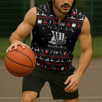 Viking Christmas Sleeveless Zip Hoodie with Fa La La La La Valhalla Quote and Longship Nordic Pattern - Wonder Print Shop