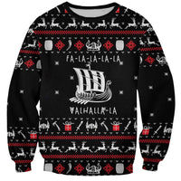 Viking Christmas Sweatshirt with Fa La La La La Valhalla Quote and Longship Nordic Pattern - Wonder Print Shop