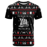 Viking Christmas T Shirt with Fa La La La La Valhalla Quote and Longship Nordic Pattern - Wonder Print Shop