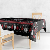 Viking Christmas Tablecloth with Fa La La La La Valhalla Quote and Longship Nordic Pattern - Wonder Print Shop