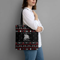 Viking Christmas Tote Bag with Fa La La La La Valhalla Quote and Longship Nordic Pattern - Wonder Print Shop