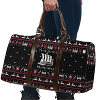 Viking Christmas Travel Bag with Fa La La La La Valhalla Quote and Longship Nordic Pattern - Wonder Print Shop