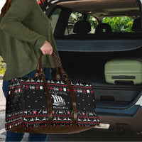 Viking Christmas Travel Bag with Fa La La La La Valhalla Quote and Longship Nordic Pattern - Wonder Print Shop