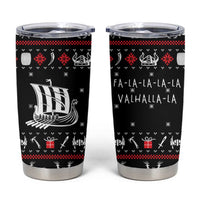 Viking Christmas Tumbler Cup with Fa La La La La Valhalla Quote and Longship Nordic Pattern - Wonder Print Shop