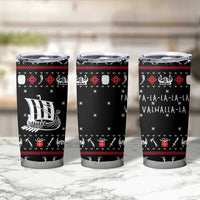Viking Christmas Tumbler Cup with Fa La La La La Valhalla Quote and Longship Nordic Pattern - Wonder Print Shop