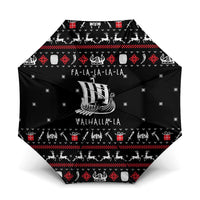Viking Christmas Umbrella with Fa La La La La Valhalla Quote and Longship Nordic Pattern - Wonder Print Shop