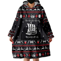 Viking Christmas Wearable Blanket Hoodie with Fa La La La La Valhalla Quote and Longship Nordic Pattern - Wonder Print Shop