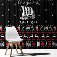 Viking Christmas Window Curtain with Fa La La La La Valhalla Quote and Longship Nordic Pattern - Wonder Print Shop